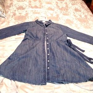 Wonder Nation Chambray Shirt Dress Blue Size 10/12 Plus 3/4 Sleeve- Exc Cond🔥